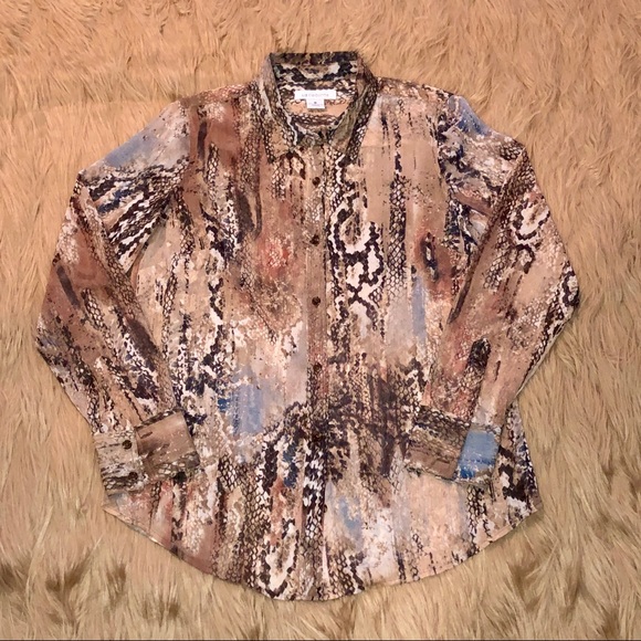 LIZ CLAIBORNE—LONG SLEEVE SHEER SNAKESKIN PRINT TOP—GORGEOUS!! EUC/LIKE NEW!! - Picture 5 of 9
